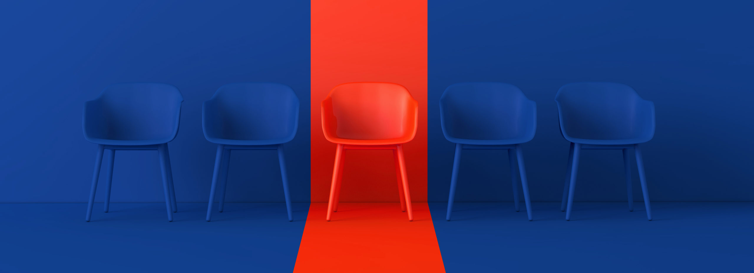 Yellow chair standing out from the crowd. Business concept. 3D r